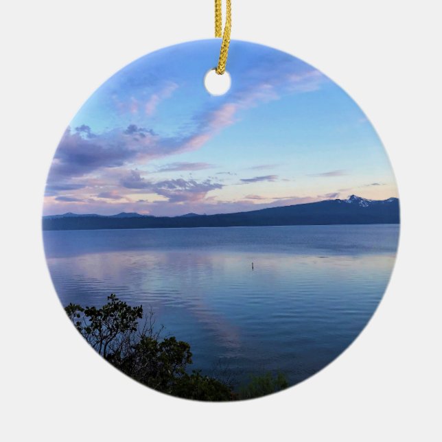 Solnedgång vid Crescent Sjö, ELLER Julgransprydnad Keramik (Framsidan)