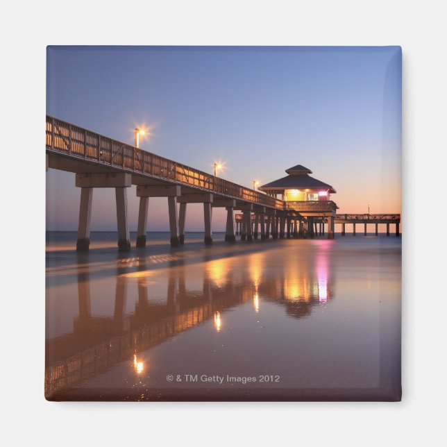 Solnedgång vid fiskepir, Fort Myers Beach Magnet (Framsidan)