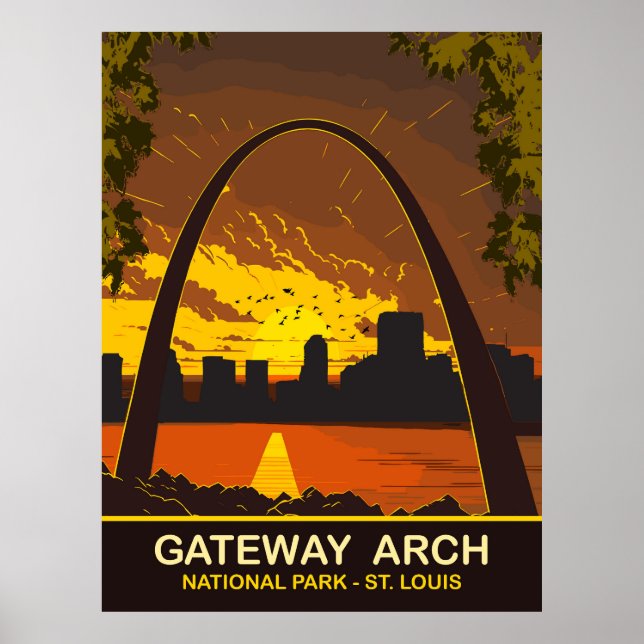 Solnedgång vid Gateway Arch, St Louis, Travel Poster (Framsidan)