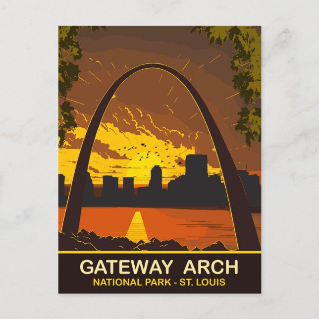 Solnedgång vid Gateway Arch, St Louis, Travel Vykort (Framsida)