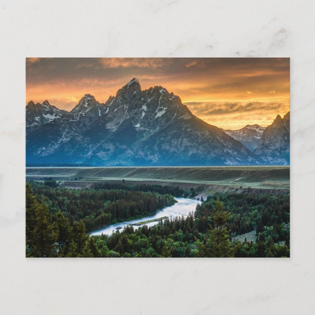 Solnedgång vid Grand Teton och Snake River Vykort (Framsida)
