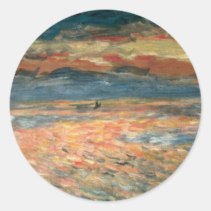 Solnedgång vid havet av Pierre Renoir, Vintage Fin Runt Klistermärke