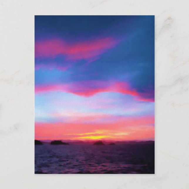 Solnedgång vid havet vykort (Framsida)