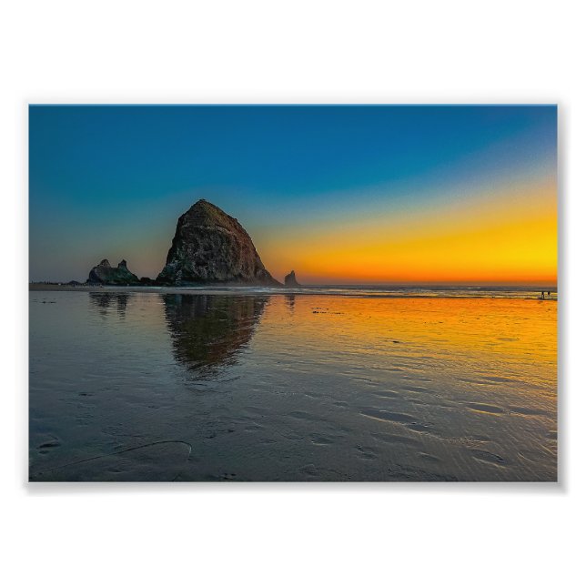 Solnedgång vid Haystack Sten på Cannon Beach, Oreg Fototryck (Framsidan)