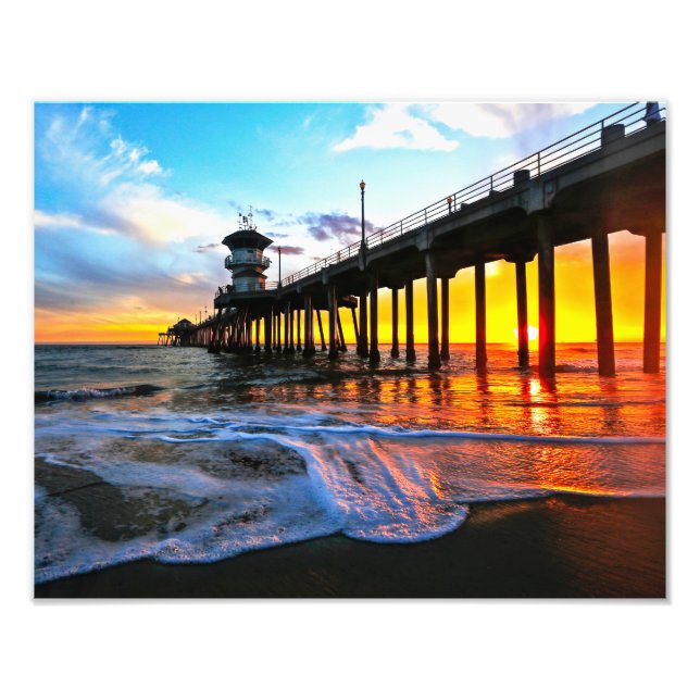 Solnedgång vid Huntington Beach Pier  Fototryck (Framsidan)