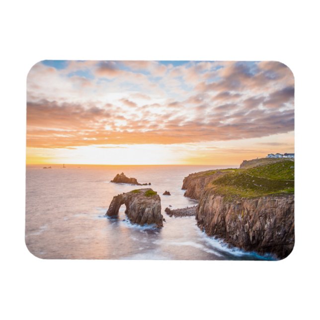 Solnedgång vid Lands End i Cornwall England UK Magnet (Horisontell)