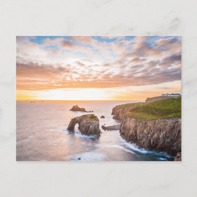 Solnedgång vid Lands End i Cornwall England UK Vykort (Framsida)
