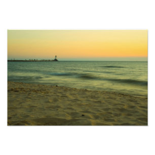 Solnedgång vid Ludington Light Fototryck