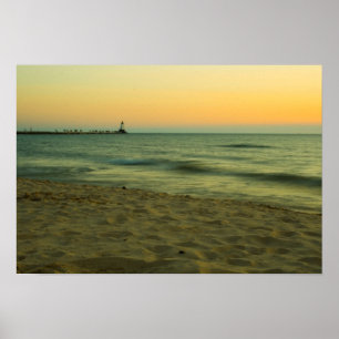 Solnedgång vid Ludington Light Poster