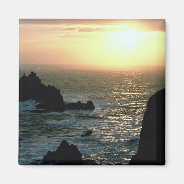 Solnedgång vid markens ände vid Cornish Riviera Magnet (Framsidan)