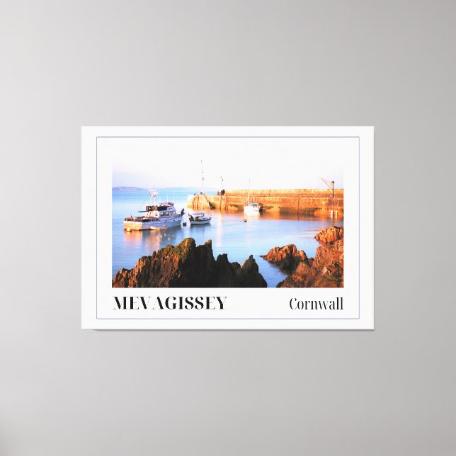 Solnedgång vid Mevagissey Harbor, Cornwall Canvastryck (Framsida)