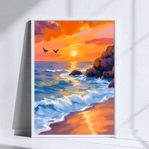 Solnedgång vid Orange Beach Kustmålning Poster