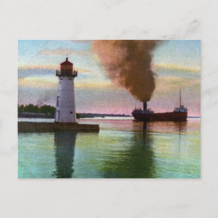 Solnedgång vid övre ljuset, Sault Ste. Marie, MI 1 Vykort