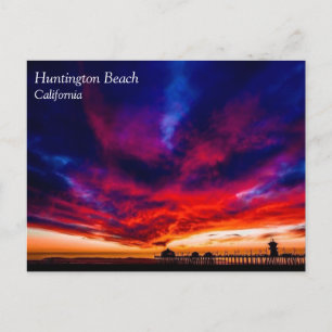 Solnedgång vid Pier, Huntington Beach, CA Postcard Vykort