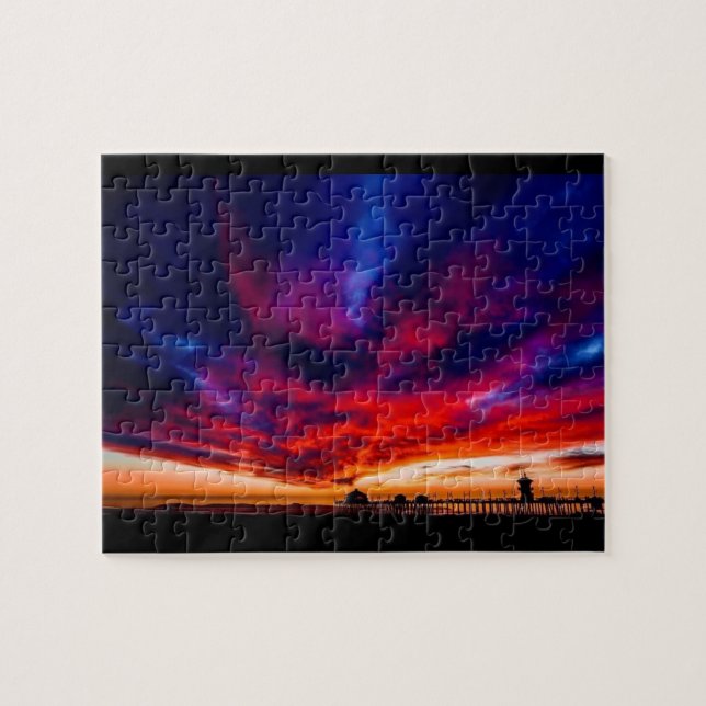 Solnedgång vid Pier, Huntington Beach, CA Pussel (Horisontell)