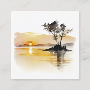 Solnedgång vid Sjö minimalistiska vattenfärg Fyrkantigt Visitkort