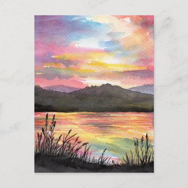 Solnedgång vid Sjö Vykort (Framsida)