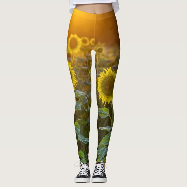 Solnedgång vid Solros Fält Leggings (Framsida)