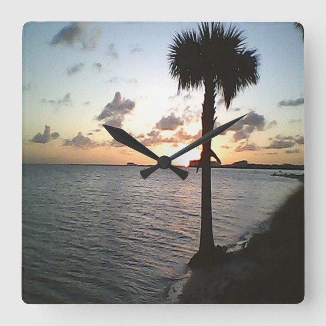 Solnedgång vid stranden fyrkantig klocka (Framsida)