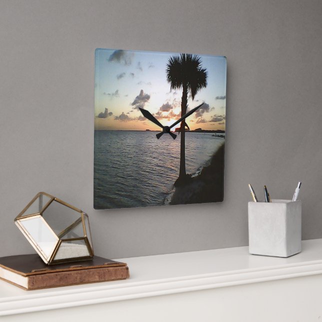 Solnedgång vid stranden fyrkantig klocka (Kontor)