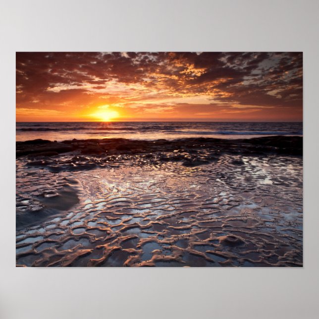 Solnedgång vid stranden, Kalifornien Poster (Framsidan)