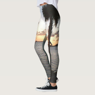 Solnedgång vid stranden leggings