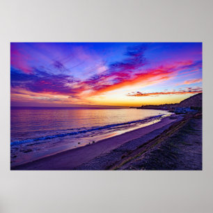 Solnedgång vid stranden poster