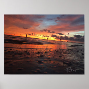 Solnedgång vid stranden poster