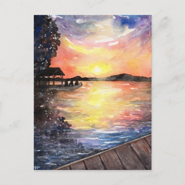 Solnedgång vid stugan vykort (Framsida)