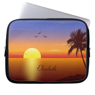 Solnedgång vid tropisk strand laptop sleeve