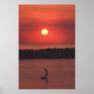 Solnedgång vid Tryckning i Presque Isle State Park Poster