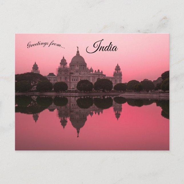 Solnedgång vid Victoria Memorial Kolkota India Vykort (Framsida)