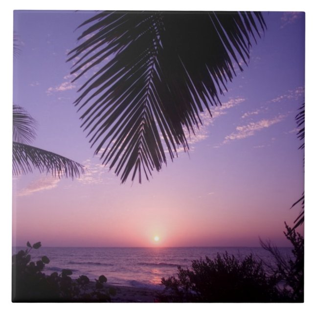 Solnedgång vid West End, Cayman Brac, Caymanöarna, Kakelplatta (Framsidan)
