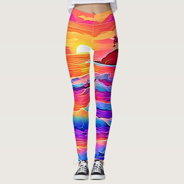 Solnedgång Vinkara: levande kustdröm Leggings (Framsida)