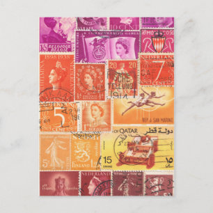 Solnedgång vykort, Frimärke Art Collage Vykort