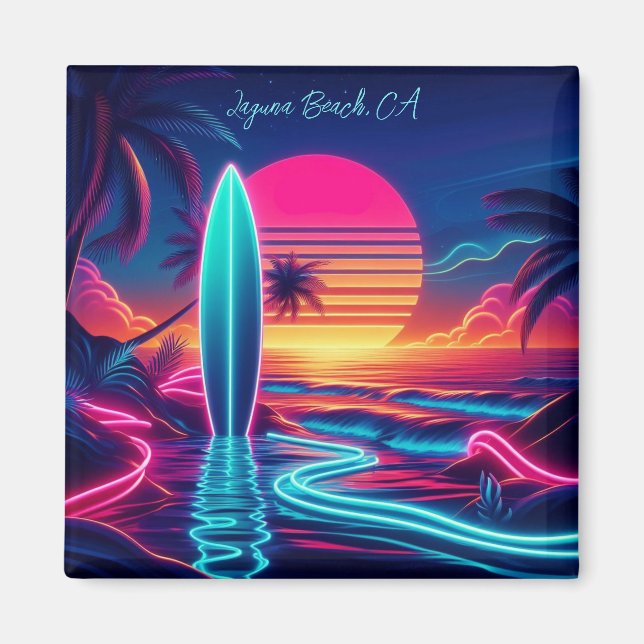 Solnedgång, yfboard Neon Ljus- Magnet (Framsidan)