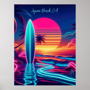 Solnedgång, yfboard Neon Ljus- Poster