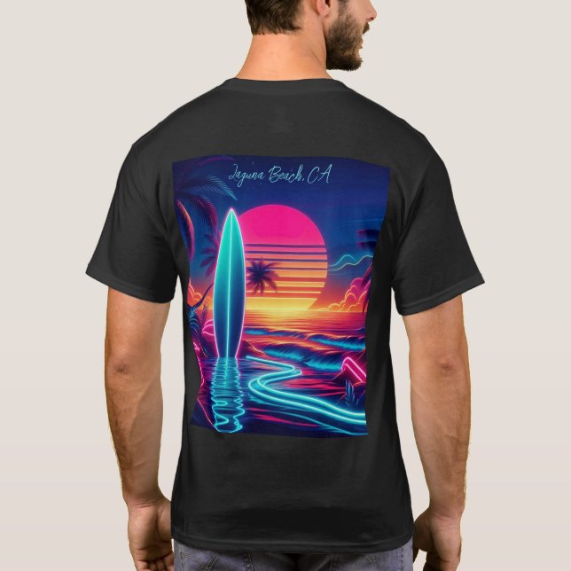 Solnedgång, yfboard Neon Ljus- T Shirt (Baksida)