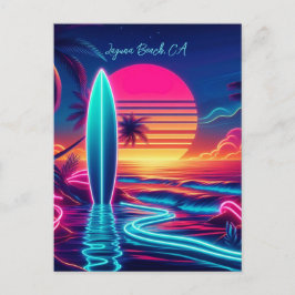 Solnedgång, yfboard Neon Ljus- Vykort