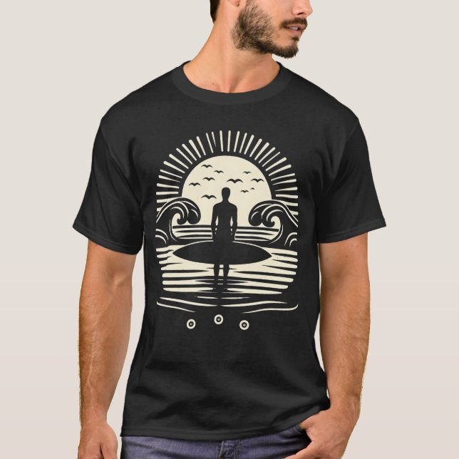 Solnedgång Yoga Surfing, Vatten sport, snäcka till T Shirt (Framsida)