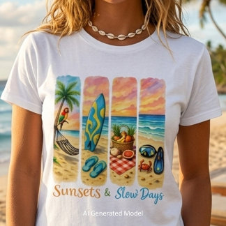 Solnedgångar & Långsamma Dagar Tropisk Strand T-Sh T Shirt