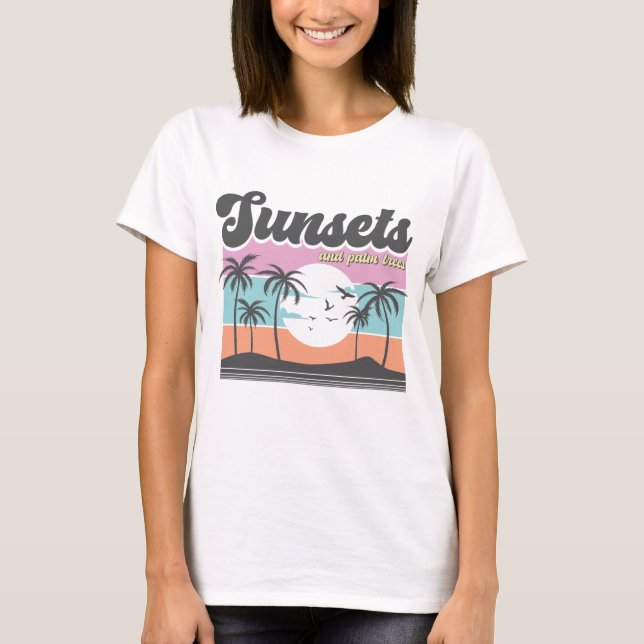 Solnedgångar och Handflatan Träd T Shirt (Framsida)
