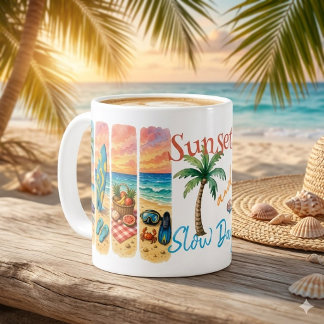 Solnedgångar och långsamma dagar Tropisk strand ku Kaffemugg