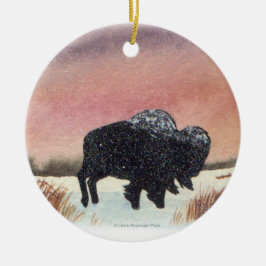 Solnedgångbuffelmålning Julgransprydnad Keramik