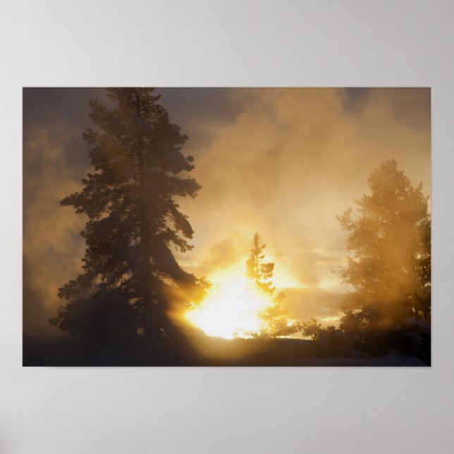 Solnedgången färgar ångan ovanför Leather Pool i Poster (Framsidan)