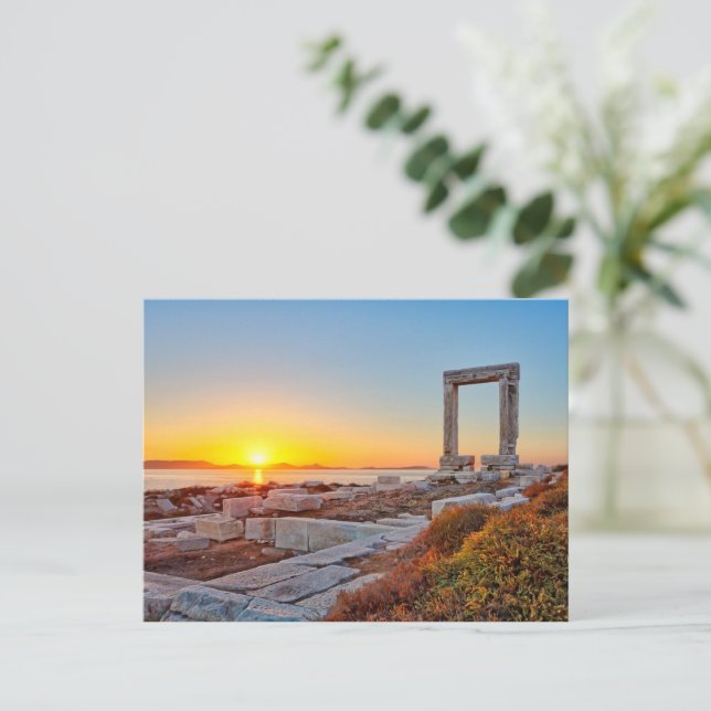 Solnedgången från Portara i Chora på Naxosön Vykort (Stående Fram)