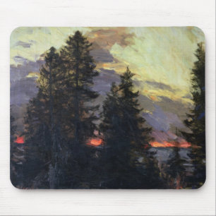 Solnedgången över en vinter landskap, c.1902 musmatta