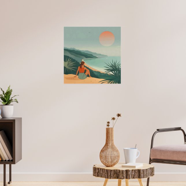 Solnedgångens Ensamhet – Minimalistisk kustutsikts Poster (Vardagsrum 3)