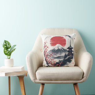 Solnedgångens ro vid Mount Fuji – Japansk tuschkon Kudde