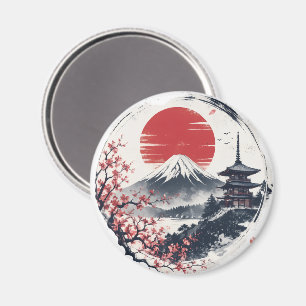 Solnedgångens ro vid Mount Fuji – Japansk tuschkon Magnet